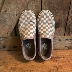 Vans Checkered Slip-On Shoes - Light Purple Worn Couple Time